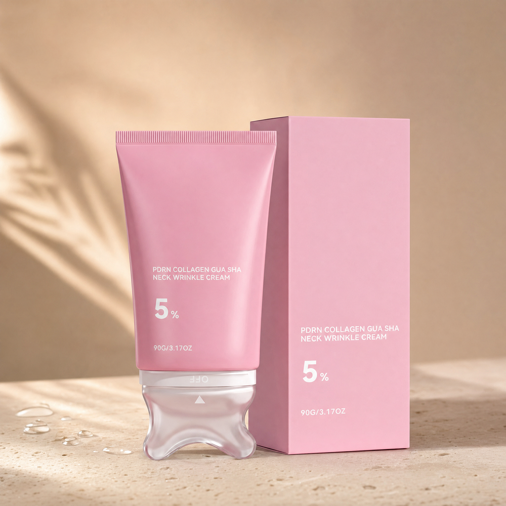 Luvorus Collagen Neck Cream on warm travertine