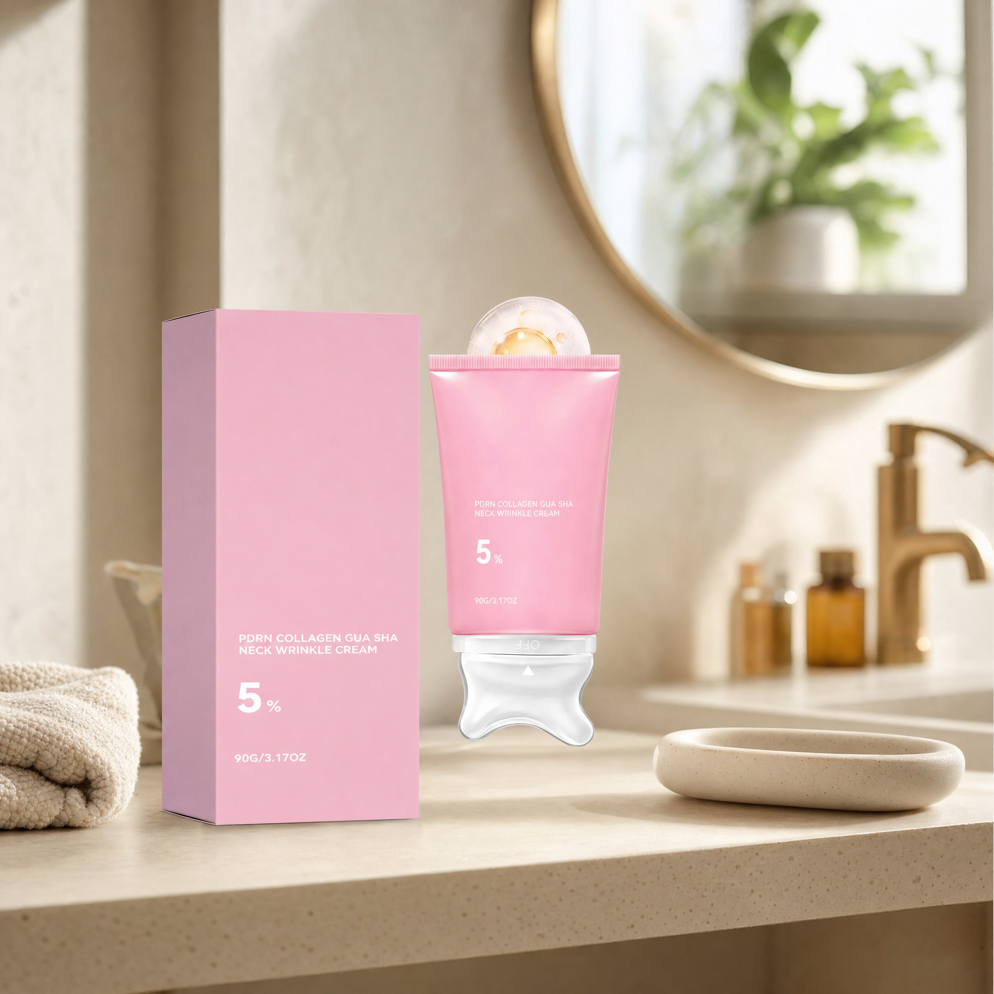 Luvorus Collagen Neck Cream on a vanity shelf