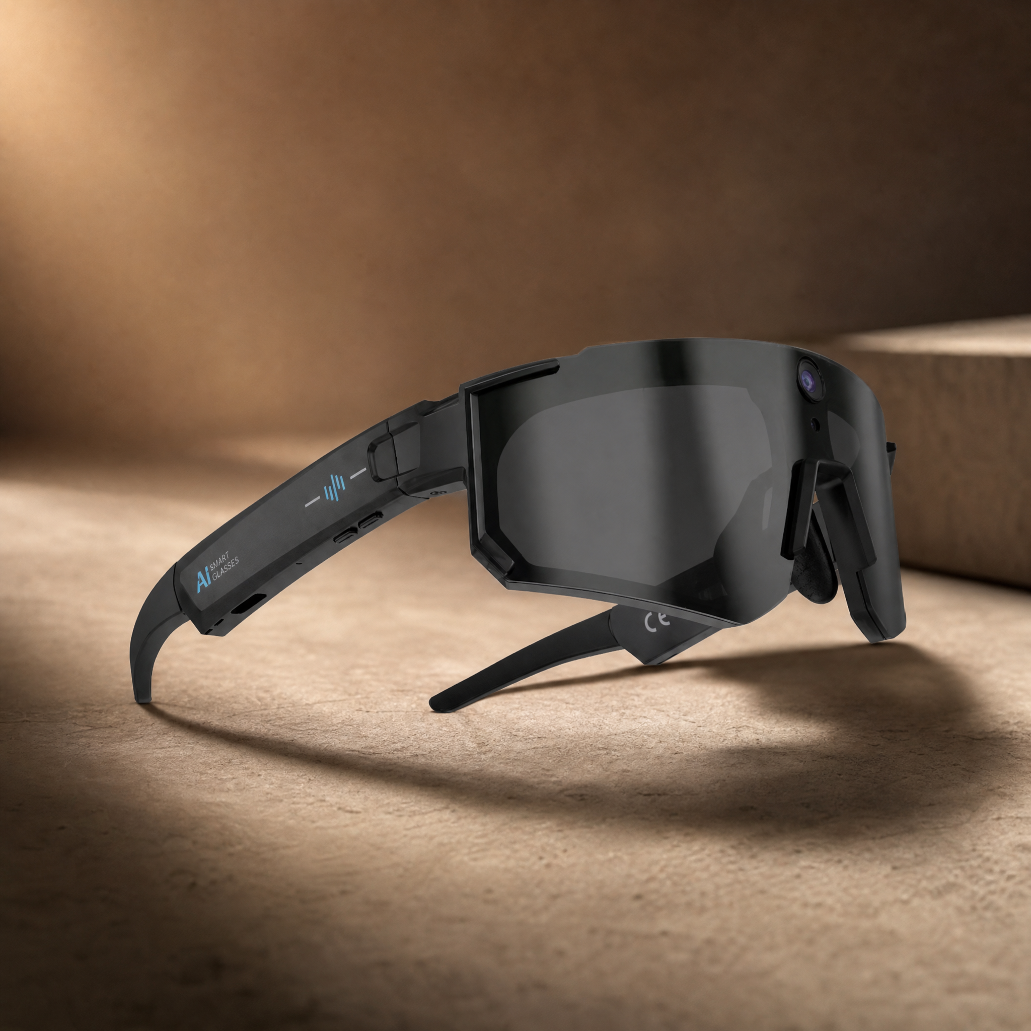 AI Smart Glasses in Black, cinematic product photo